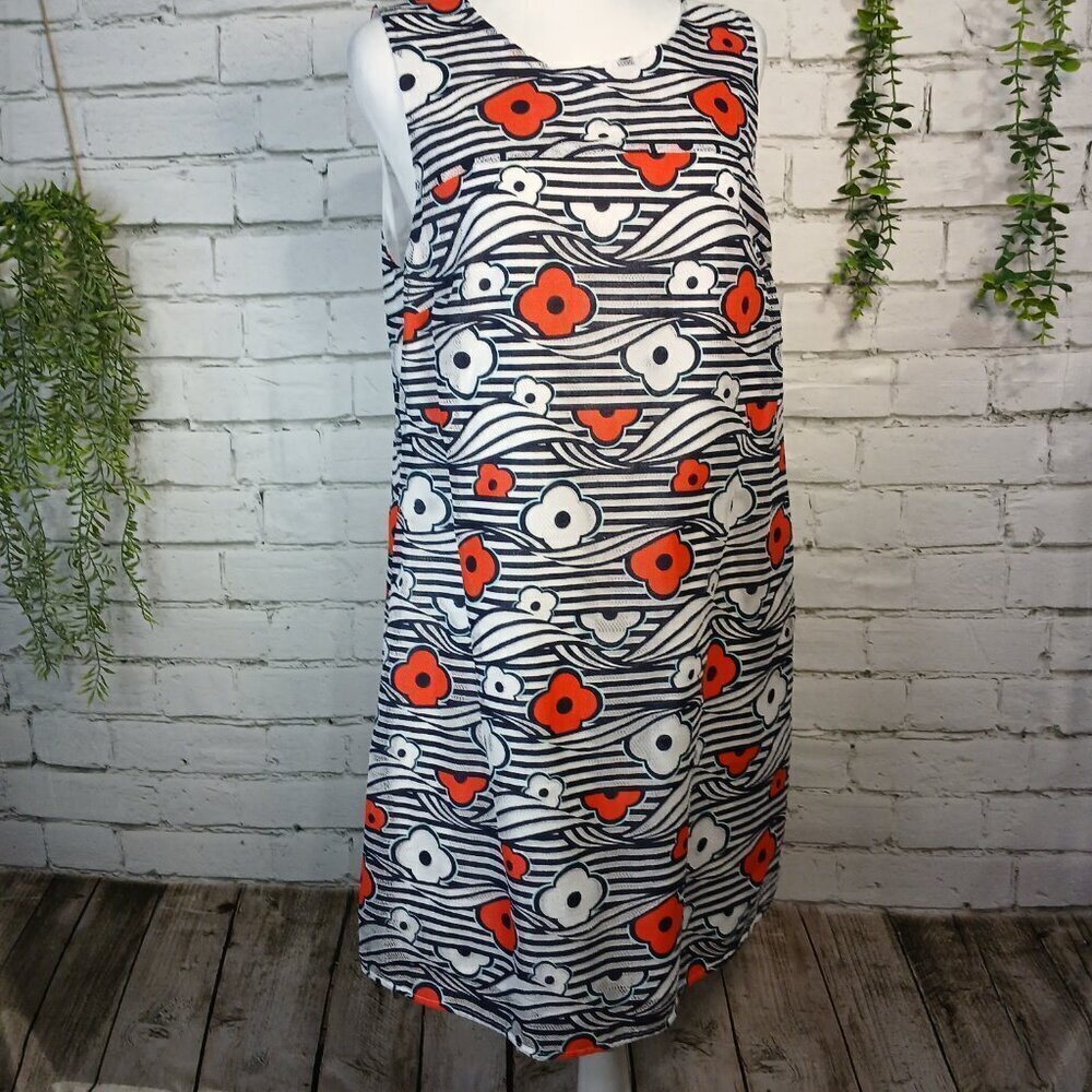 KAARI BLUE DRESS BLUE WHITE AND RED A LINE COTTON SHIFT POPPIES PREPPY, SIZE 14